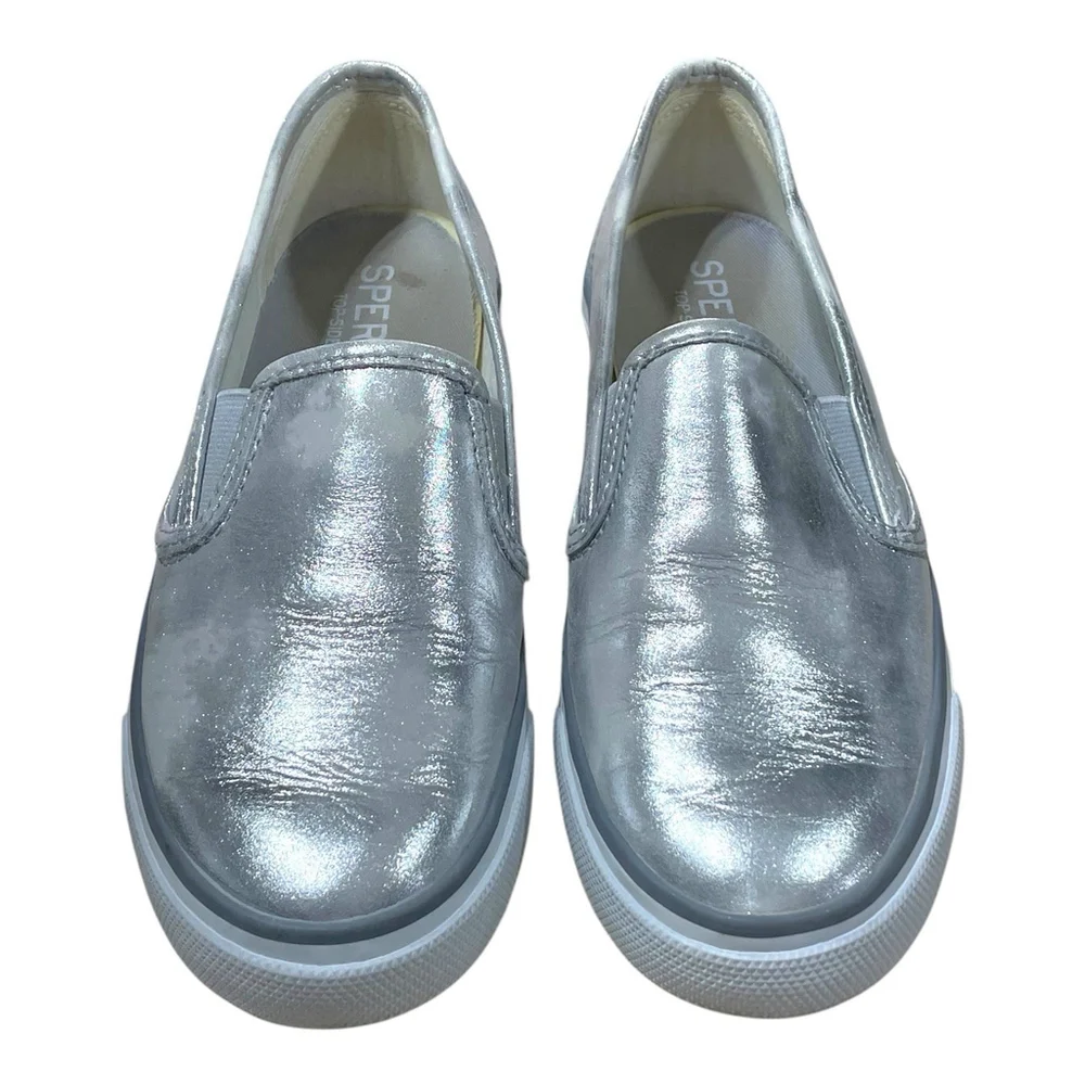 Sperry Top Sider Womens 7M Seaside Boat Shoe Brush Off Silver Sneakers STS95441